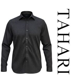 Tahari Men’s Regular Fit Stretch Dress Shirt Black Microprin